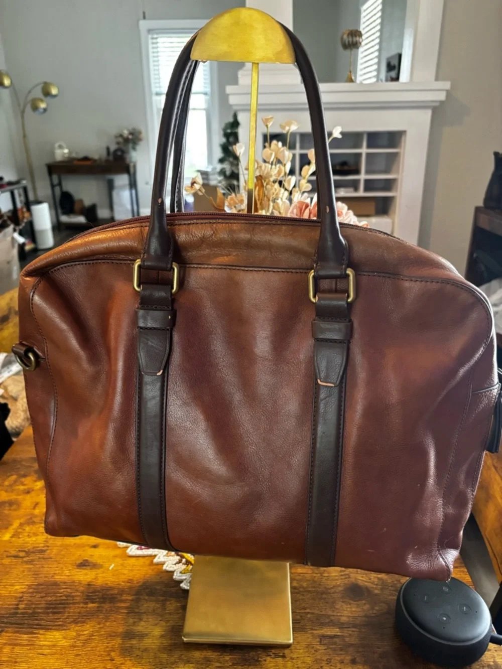 Fossil Brown Leather Satchel Carryall Weekender Bag